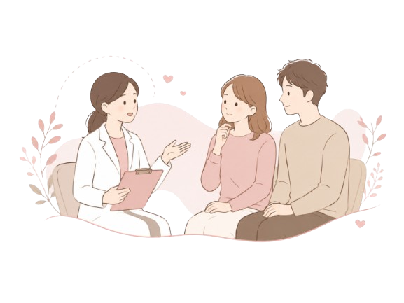 女性医師に相談するご夫婦のイラスト